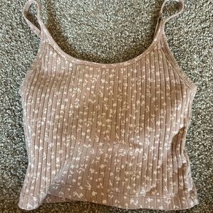 Floral Ribbed Tan Top